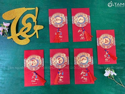 Set 06 bao lì xì giấy ánh kim họa tiết tròn nổi 3D [06 Chữ - Cao cấp] BAOLIXI-04
